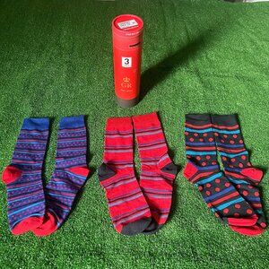 Carnaby Red British Royal Mail Box Post Office 3 Pairs Casual Socks 8-12 NEW